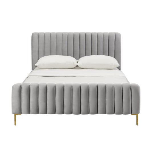 Angela Channel Tufted Velvet Bed in Grey