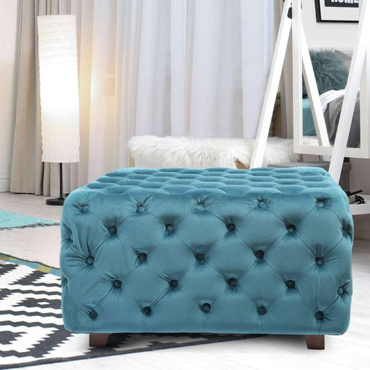 BLUE Square Tufted Fabric, Bench