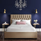 Beige Velvet Small Double Ottoman Bed with Chesterfield Headboard