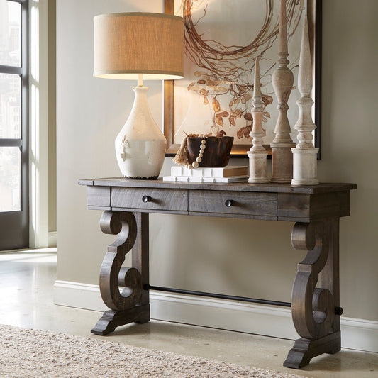 Bellamy Traditional Weathered Peppercorn Storage Console Table - Elegant & Functional Design for Your Entryway