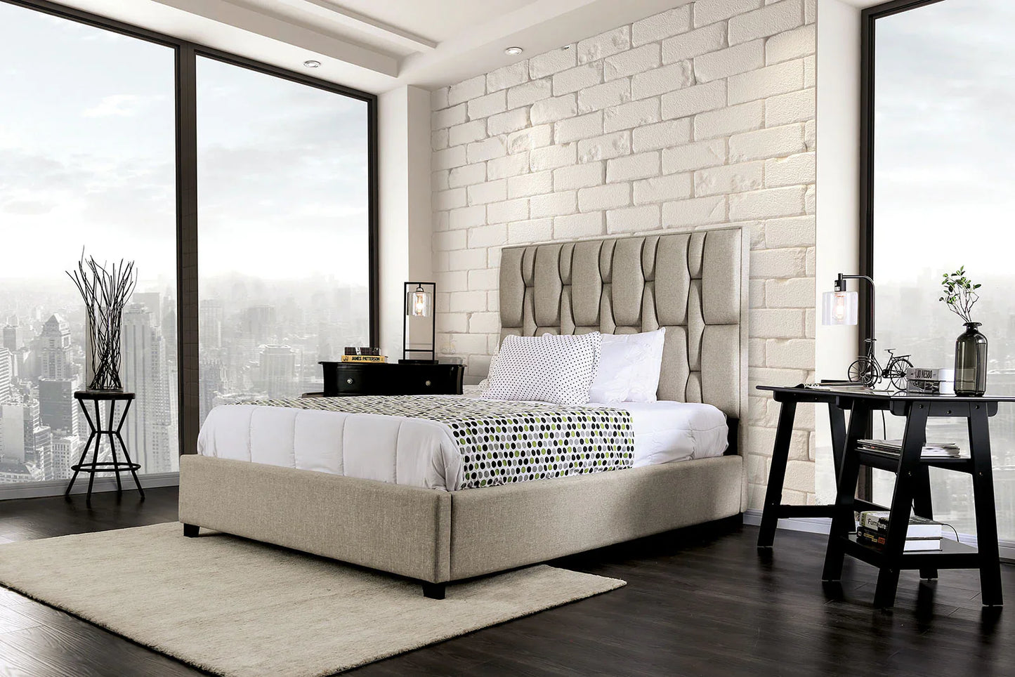 Briston Pattern Tufted Bed in Gray