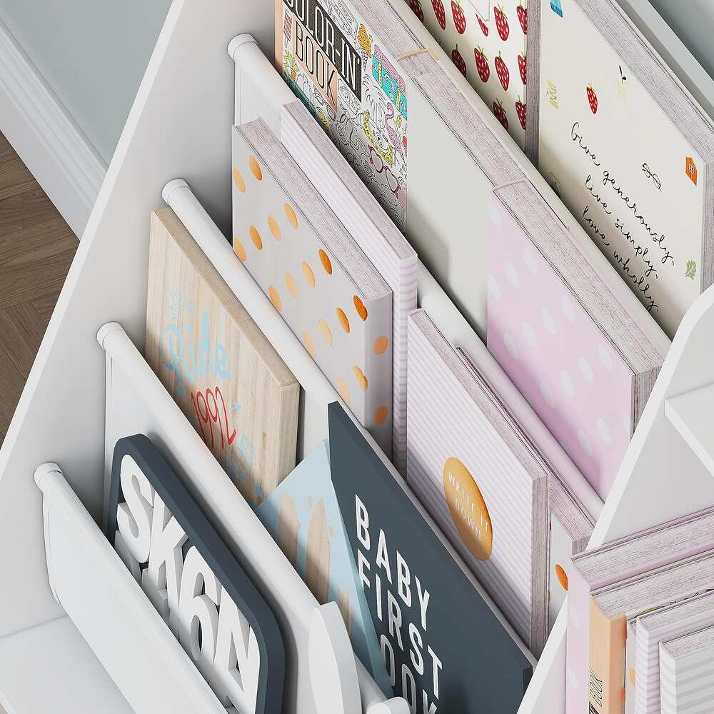 COSTARS Kids Bookshelf and Toy Storage – 5-Tier Sling Montessori Bookshelf with Bins