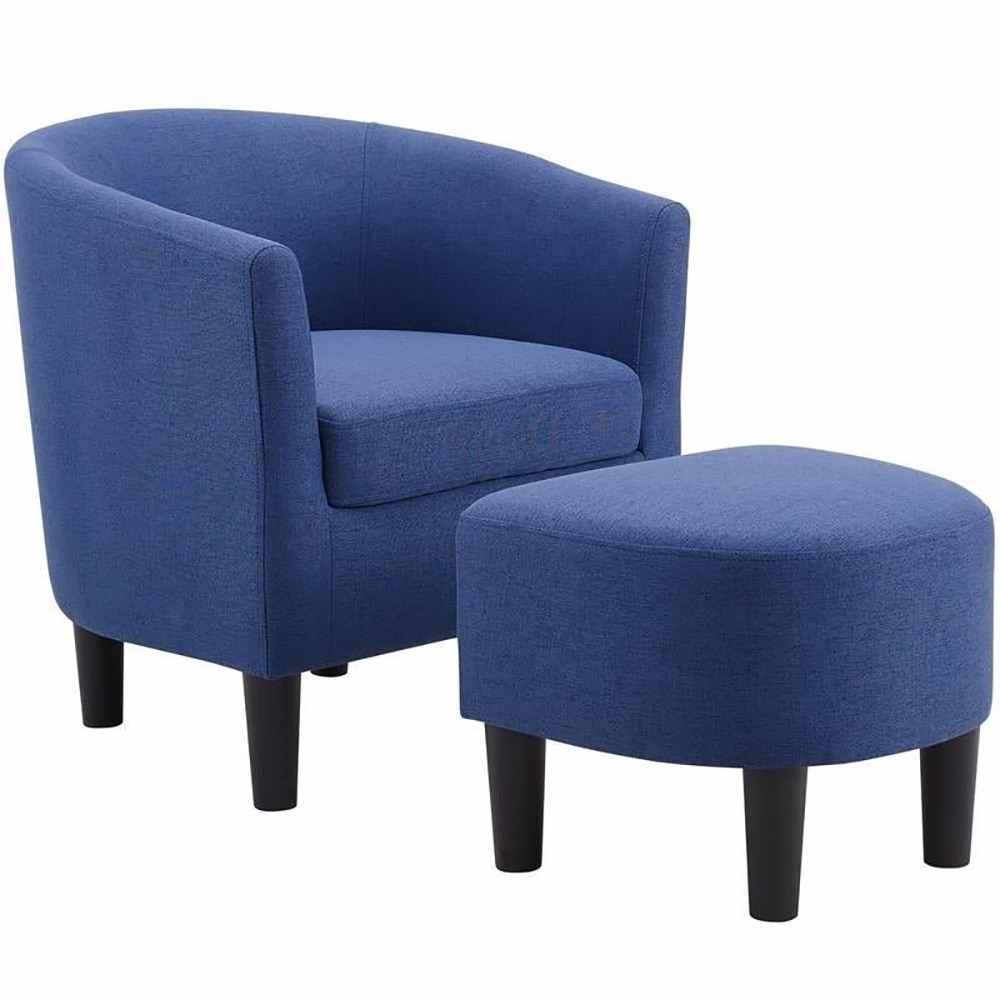 Camilla Fabric Barrel Chair with Ottoman Set
