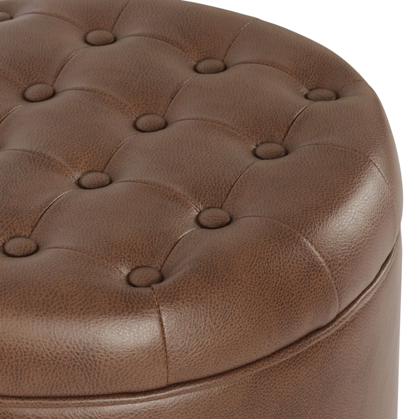 Carson Round Button-Tufted Storage Ottoman