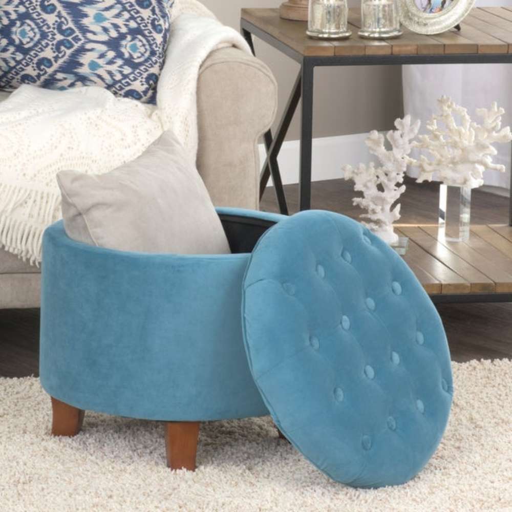 Carson Round Button-Tufted Storage Ottoman
