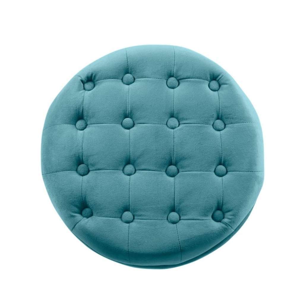 Carson Round Button-Tufted Storage Ottoman