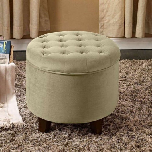 Carson Round Button-Tufted Storage Ottoman