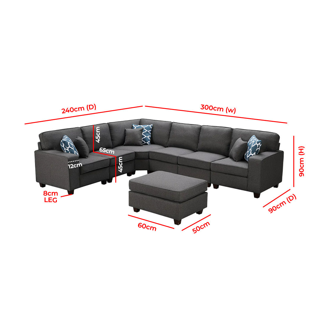 Casanova 7-piece Dark Gray Linen Modular Sectional Sofa