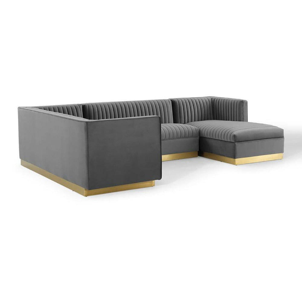 Cecilie Wide Velvet Symmetrical Sectional Sofa – U-Shaped Luxury with Gold Accents