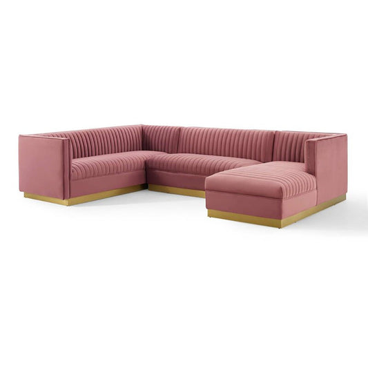 Cecilie Wide Velvet Symmetrical Sectional Sofa – U-Shaped Luxury with Gold Accents