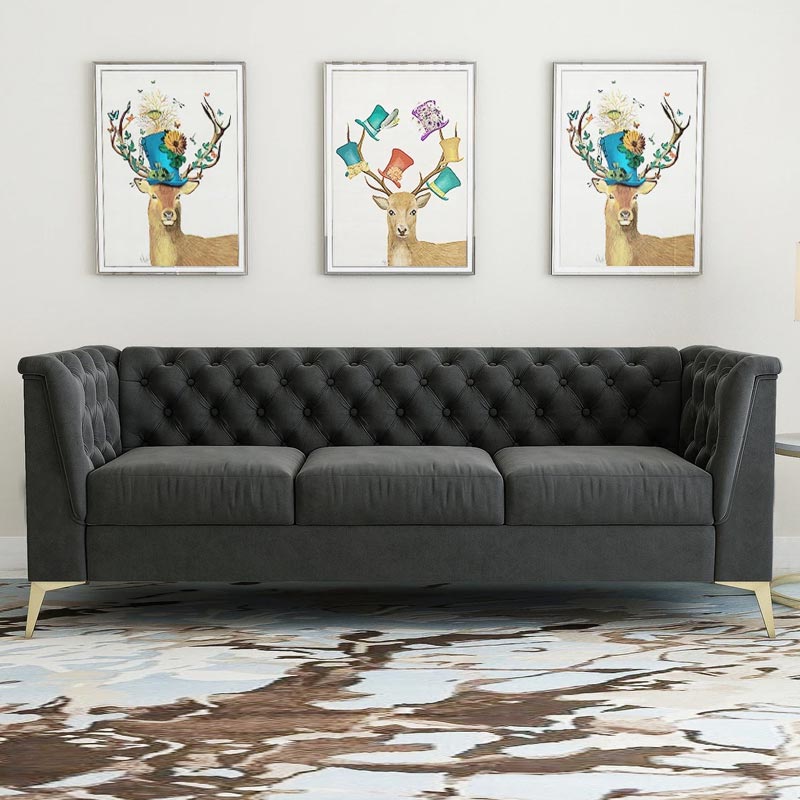 Chanin Velvet Rolled Arm Chesterfield Sofa