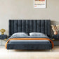 Charcoal Cotton and Polyester Upholstered Bed – Luxury Platform Bed for Apartment