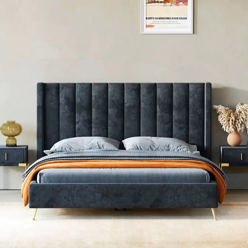 Charcoal Cotton and Polyester Upholstered Bed – Luxury Platform Bed for Apartment