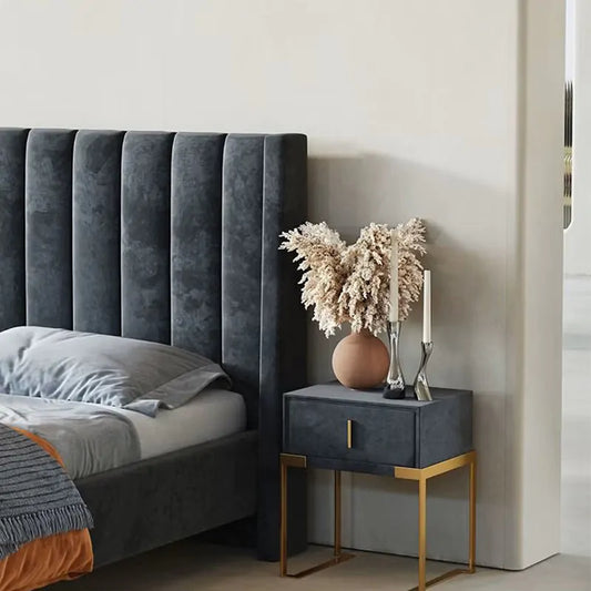 Charcoal Cotton and Polyester Upholstered Bed – Luxury Platform Bed for Apartment