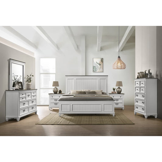 Roundhill Furniture Clelane Wood Bedroom Set with Bed, Dresser, Mirror, Two Nightstands, and Chest in Weathered White and Grey