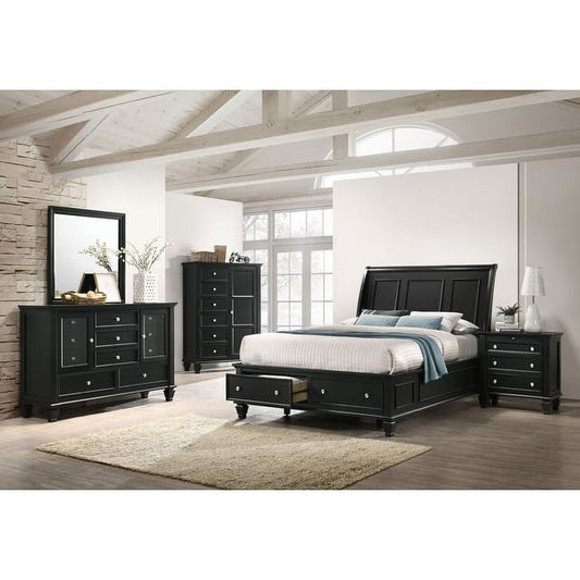 Sandy Beach 5-piece Storage Bedroom Set with Sleigh Headboard