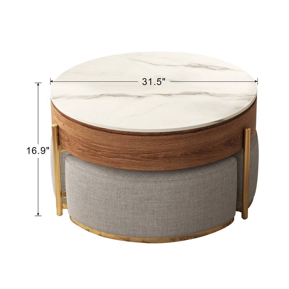 Round Coffee Table with Hidden Storage 3 Stools Included - 31'5" x 31'5"