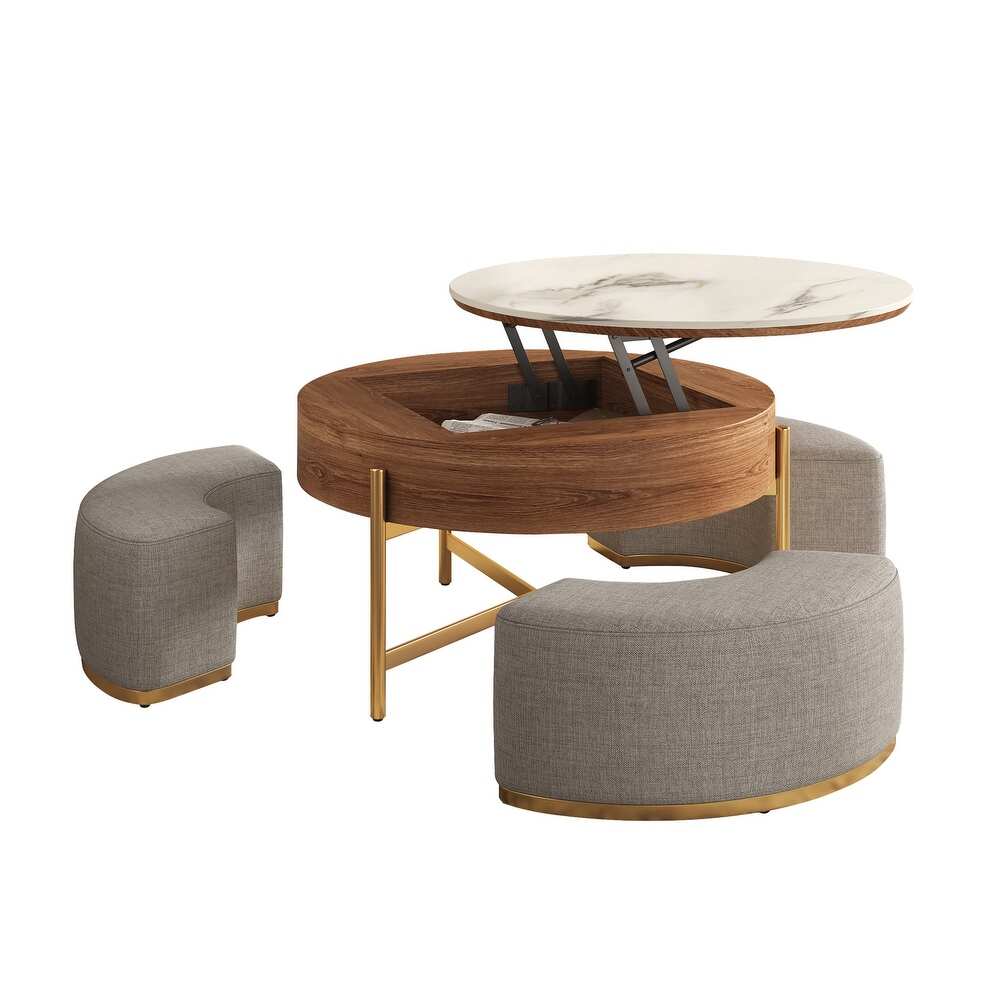 Round Coffee Table with Hidden Storage 3 Stools Included - 31'5" x 31'5"