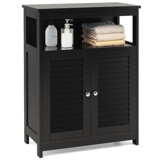Costway Bathroom Storage Wood Floor Cabinet with Double Shutter Door - Grey