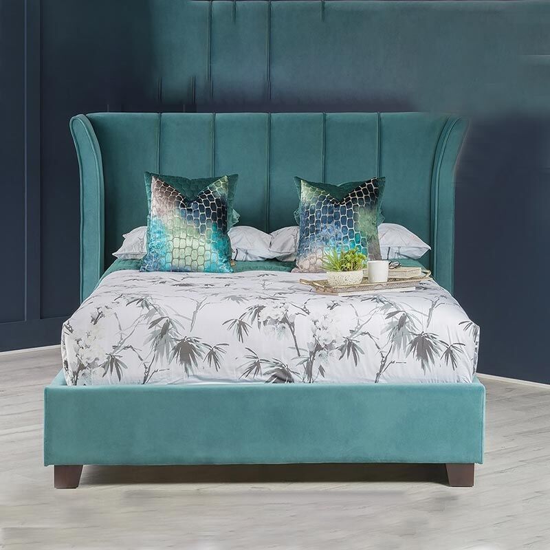 Curved Headboard Bed Velvet Upholstered