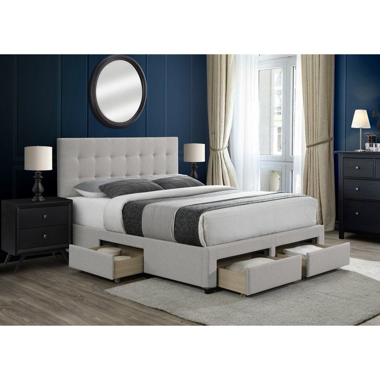 Storage Bed With Grey Fabric Covering