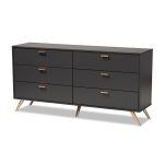 Dark Grey and Gold Finished 6-Drawer Dresser