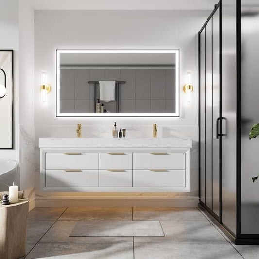ExBrite 60" x 21" Modern LED Bathroom Vanity with Sink and Bottom Lighting - Blue