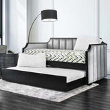 Fabric Upholstered Wooden Daybed with Vertical Tufting, Gray and Black
