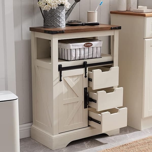 Bathroom Floor Cabinet with Sliding Door & Storage Drawers