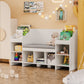 Furniwell Kids Bookshelf with Reading Nook, 2 Seats Wooden Storage Organizer, White