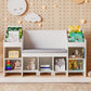 Furniwell Kids Bookshelf with Reading Nook, 2 Seats Wooden Storage Organizer, White