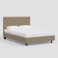 Beige Velvet Small Double Ottoman Bed with Chesterfield Headboard