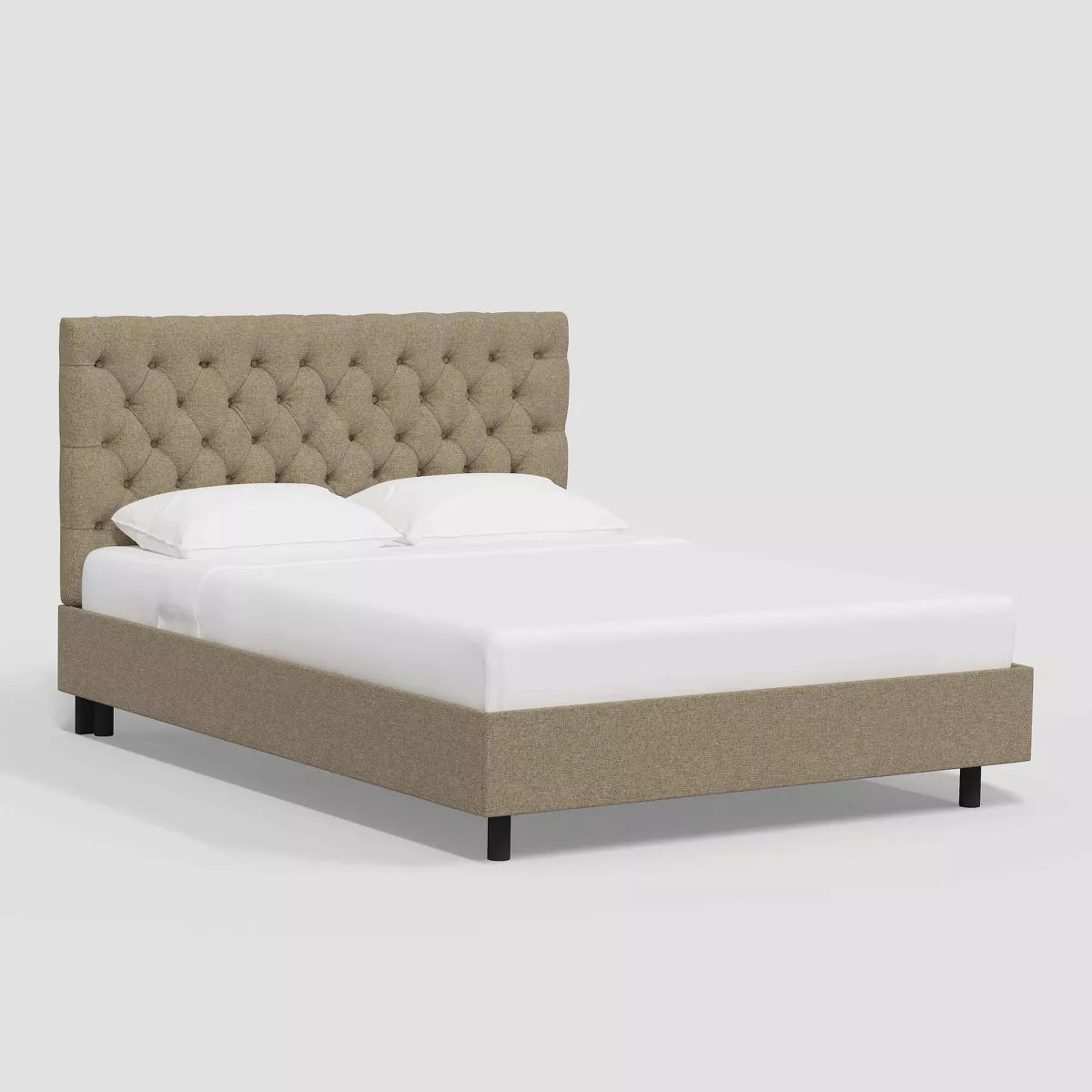 Beige Velvet Small Double Ottoman Bed with Chesterfield Headboard