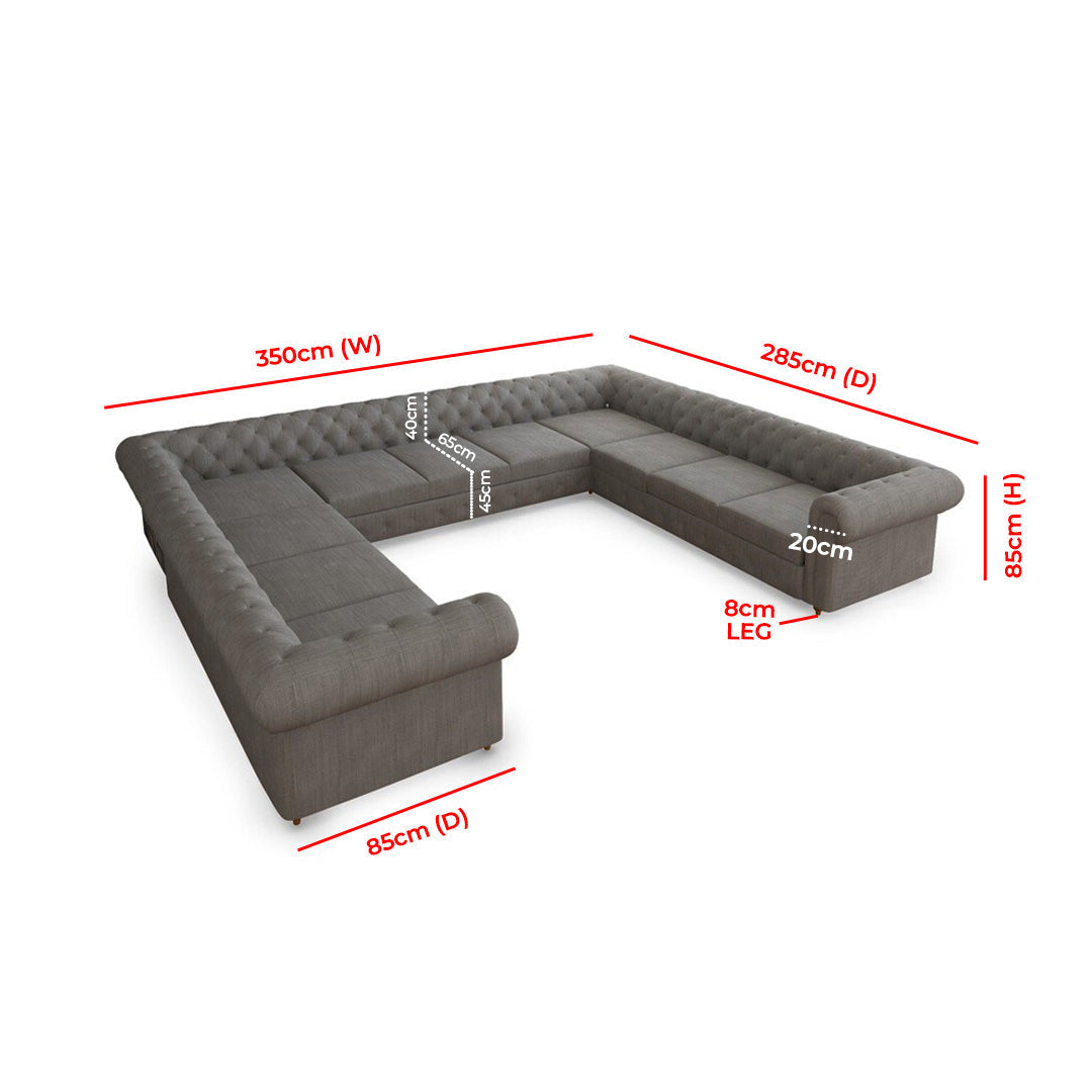 Garcia Tufted Linen U-Shaped Sectional Sofa – Perfectly Designed to Seat 11 People in Ultimate Comfort
