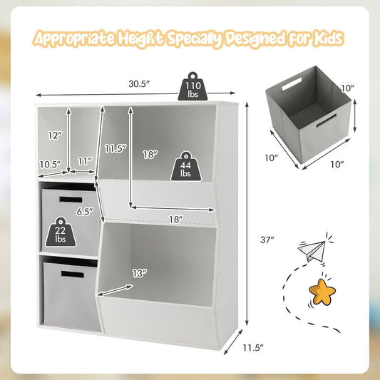 Gymax Kids Toy Storage Organizer 5 Cubbies Wooden Bookshelf Display