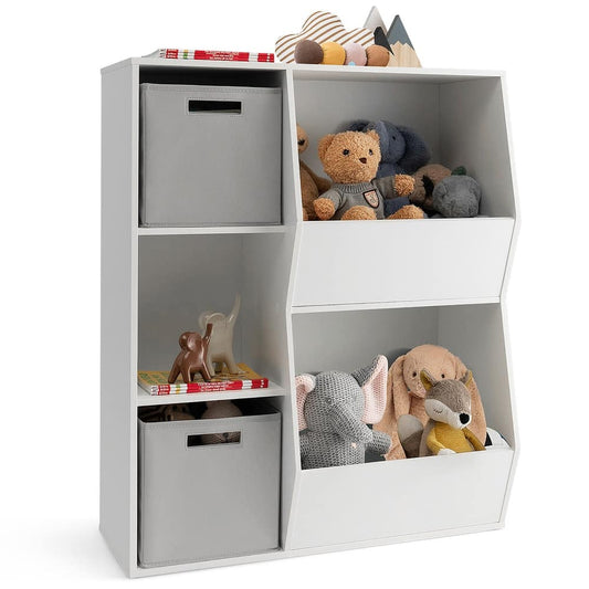 Gymax Kids Toy Storage Organizer 5 Cubbies Wooden Bookshelf Display
