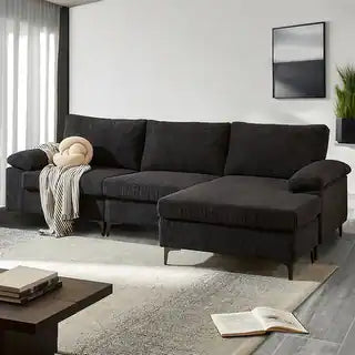 HOOOWOOO Modern L-shaped Corduroy Fabric Chaise Sofa
