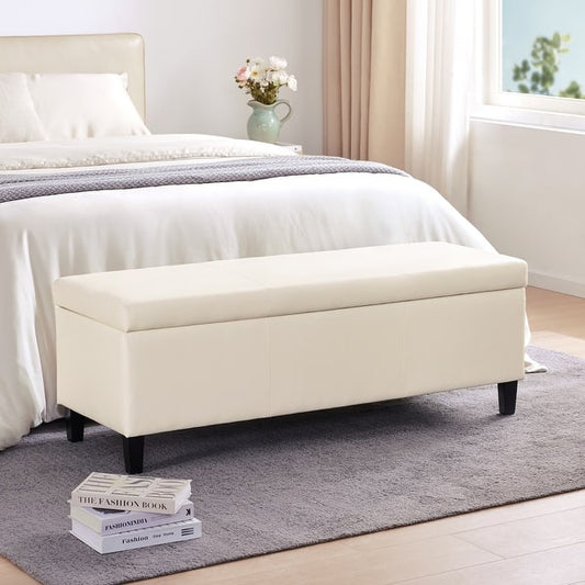 HUIMO 50.3" x 17.50" x 18" Upholstered Rectangular Storage Ottoman-Faux Leather