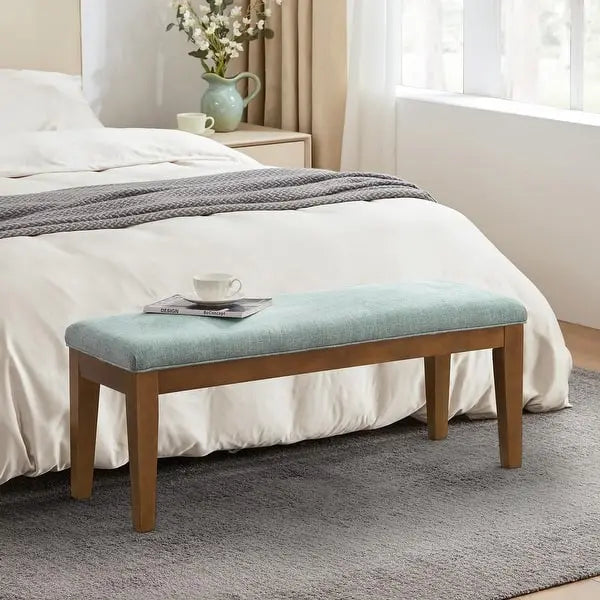 HUIMO Upholstered Fabric Entryway Bench, Bedroom Bench for End of Bed Beige, Solid Wood 44-inch