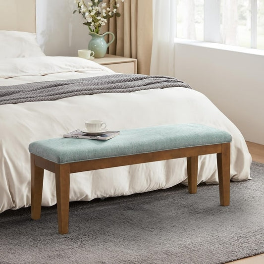 HUIMO Upholstered Fabric Entryway Bench, Bedroom Bench for End of Bed Beige, Solid Wood 44-inch