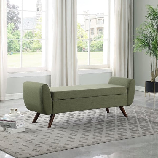 HomePop Modern Sherpa Storage Bench with Wood Legs - Cream