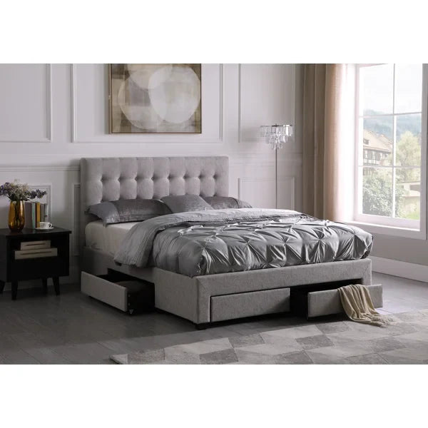 Storage Bed With Grey Fabric Covering