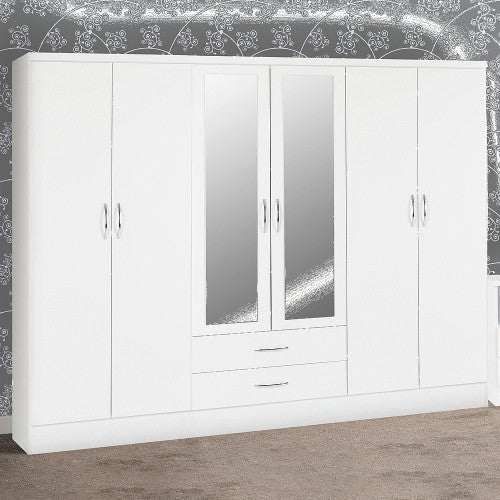 6 Door Wooden Wardrobe with Mirror
