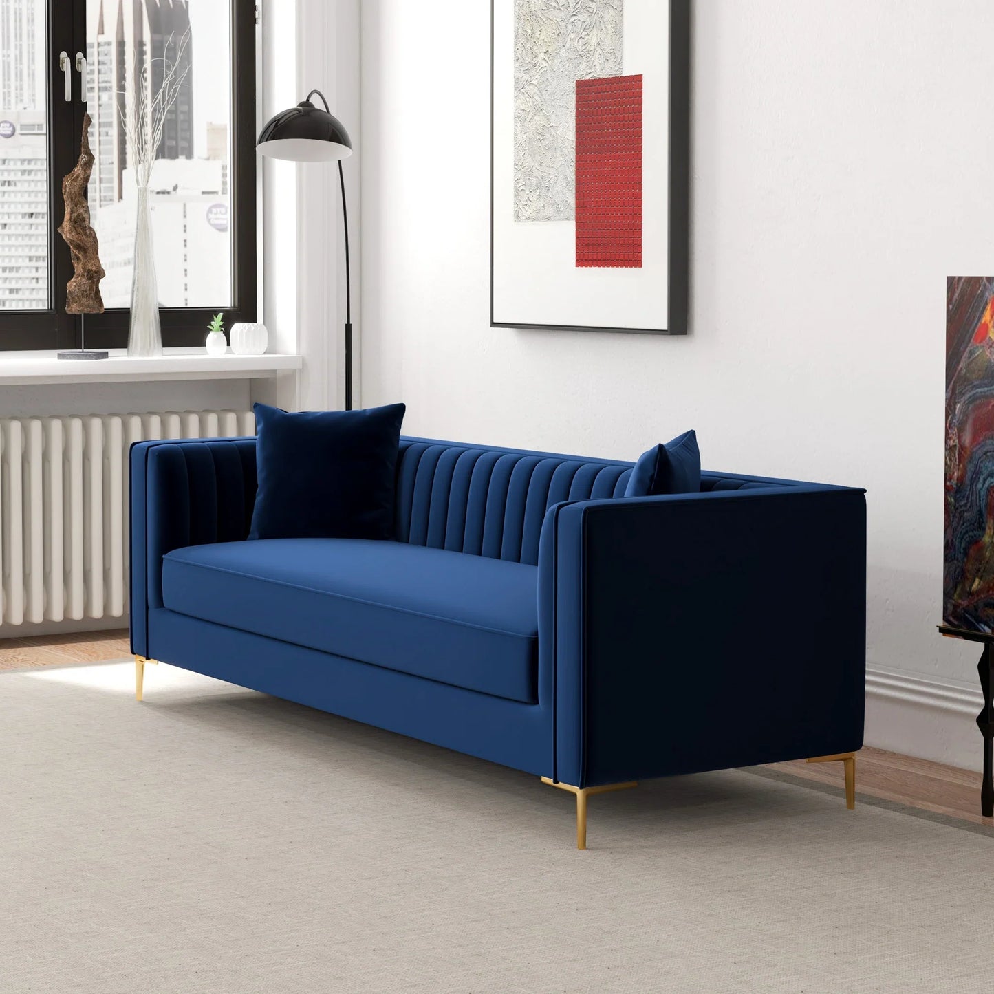 Jacqueline Velvet Square Arm 3 Seater Sofa