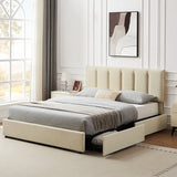Javlergo Bed Frame with 4 Storage Drawers - Upholstered Platform Bed Frame with Adjustable Headboard