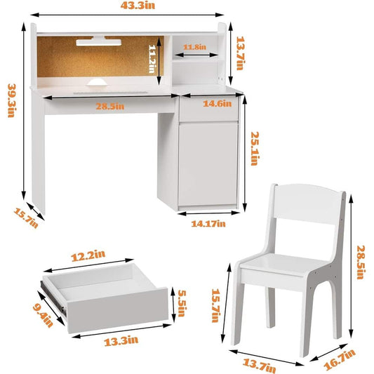 Kids Desk and Chair Set,Kids Study Desk with 3-Color Lights,Tiltable Desktop for Kids 5-12