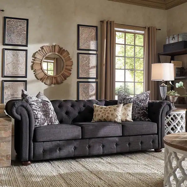 Tufted Scroll Arm Chesterfield Sofa