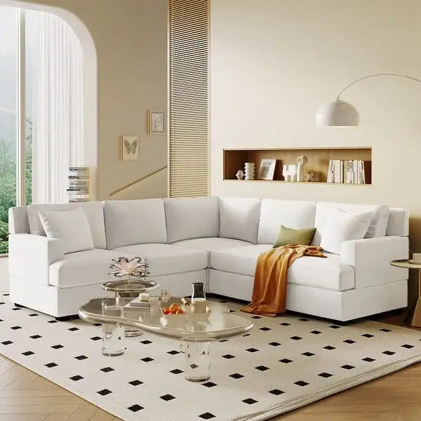 L-Shaped Sectional Sofa - Comfortable & Stylish 4-5 Seat Sofa with Tossing Cushions