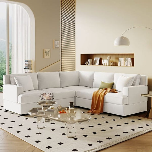L-Shaped Sectional Sofa - Comfortable & Stylish 4-5 Seat Sofa with Tossing Cushions