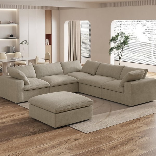 Large Down Filled Corner Sectional Sofa Couch with Ottoman for Living Room Set – Ideal for Dubai Homes